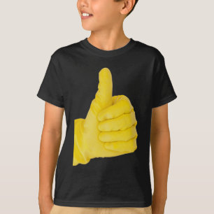 T-shirt Main dans le gant de latex jaune