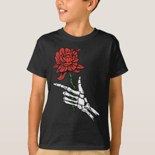 T-shirt Main de squelette tenant une rose rouge