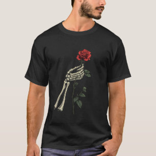 T-shirt Main de squelette tenant une rose rouge fleur de r