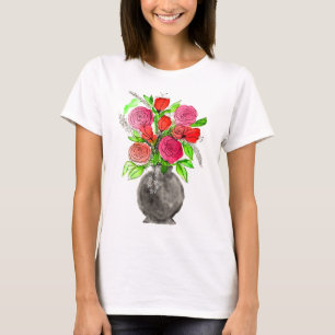 T-shirt Main drawn Ink Doodle Pink & Red Watercolor Floral