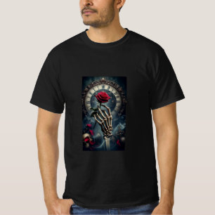 T-shirt Main et Rose squelettique - Horloge gothique du te