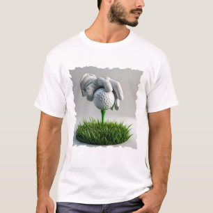 T-shirt Main gantée plaçant une balle de golf sur un tee a