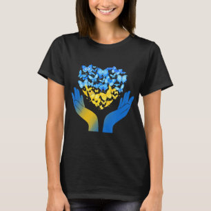 T-shirt Main Love Heart Butterfly Ukrainien Drapeau Stand 