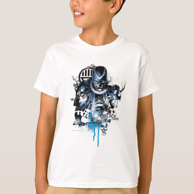 T-shirt Main noire - Collage bleu (Devant)