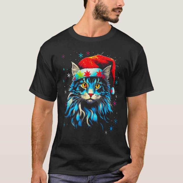 T-shirt Maine Coon Cat Christmas (Devant)