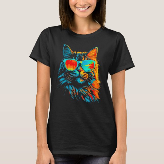 T-shirt Maine Coon Cat Cool Summer (Devant)