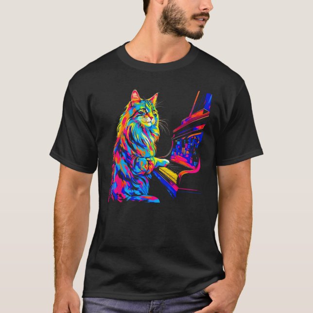 T-shirt Maine Coon Cat Pianist (Devant)