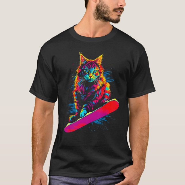 T-shirt Maine Coon Cat Snowboarding (Devant)