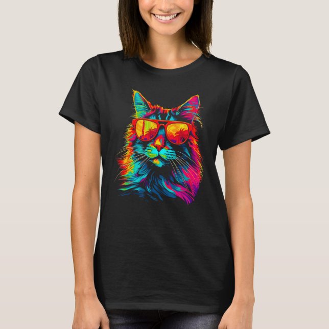 T-shirt Maine Coon Cat Sunglasses (Devant)