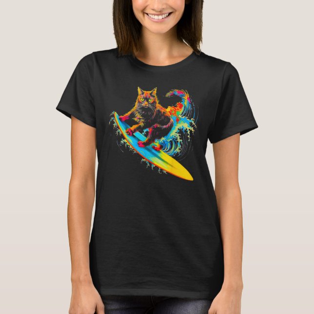 T-shirt Maine Coon Cat Surf (Devant)