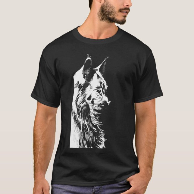 T-shirt Maine Coon T-Shirt: Men's Black & White Cat (Devant)