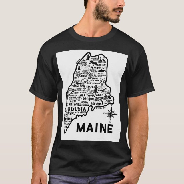 T-shirt Maine Map (Devant)