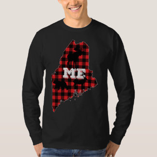 T-shirt Maine ME État Rouge Plaid Remplissage Moose Chasse