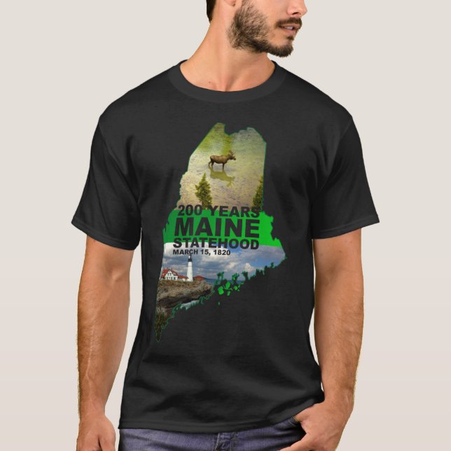 T-shirt Maines 200th Birthday with Moose and Lighthouse (Devant)