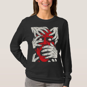 T-shirt Mains Couvrant le Visage Horreur Art Démon Rouge