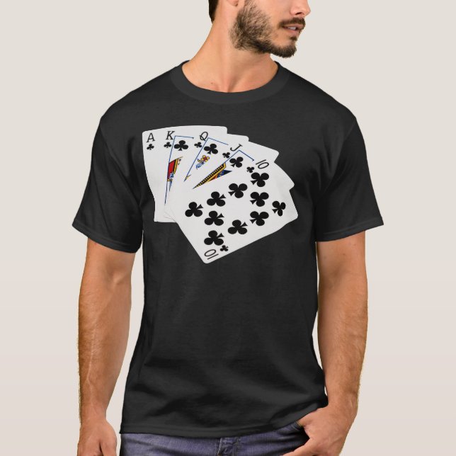 T-shirt Mains de poker - Brosse royale - Costume de clubs (Devant)