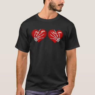 T-shirt Mains de squelette sur des coeurs Joli graphique p