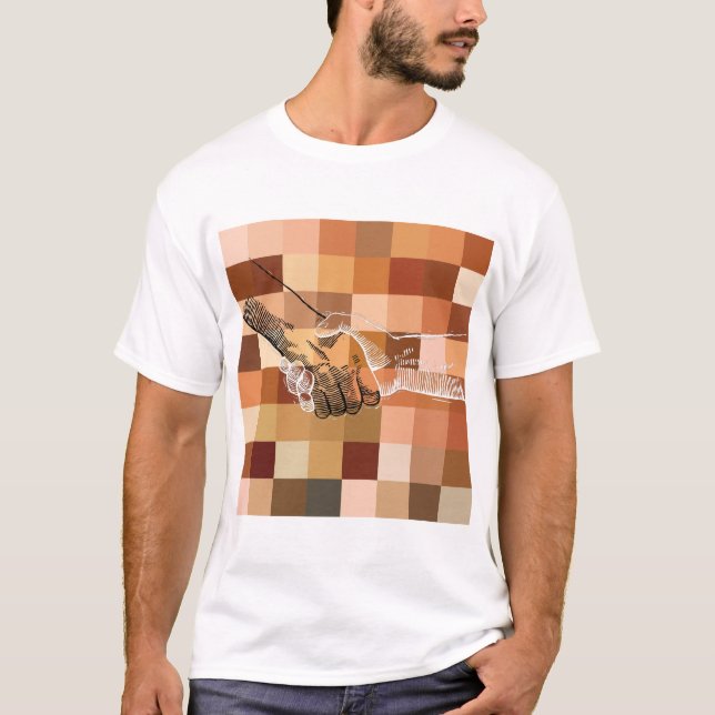 T-shirt Mains noires et blanches tremblent sur des blocs d (Devant)
