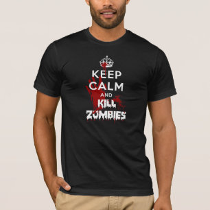 T-shirt Maintenez noir calme et de mise à mort de zombis