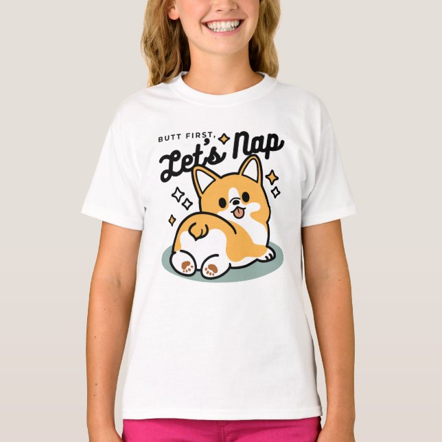 T-shirt Mais d'abord, Nappons - mignon Caricature à bouton (Devant)