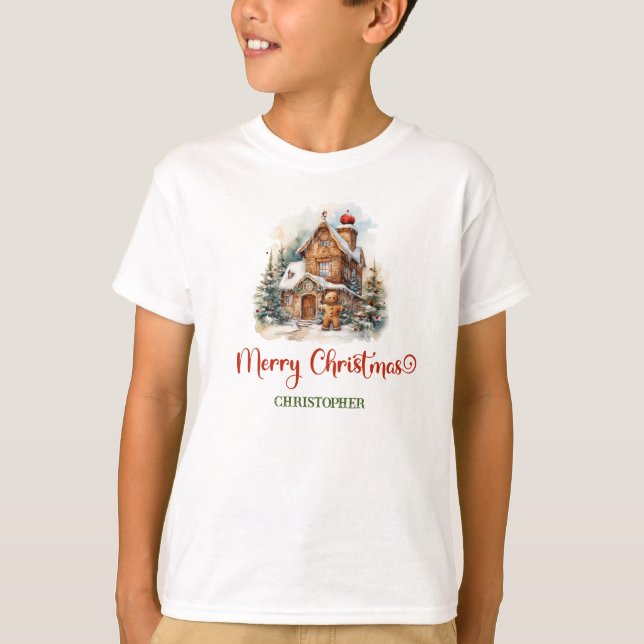 T-shirt Maison de pain d'épices mignonne dans la pinède d' (Devant)