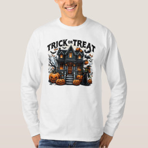 T-shirt Maison éffrayante avec citrouilles et fantômes