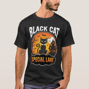 T-shirt Maison Hantée Chat Noir Halloween Design Lune