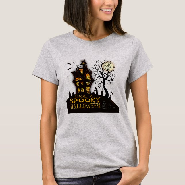 T-shirt Maison Hantée éffrayante Halloween chauves-souris  (Devant)