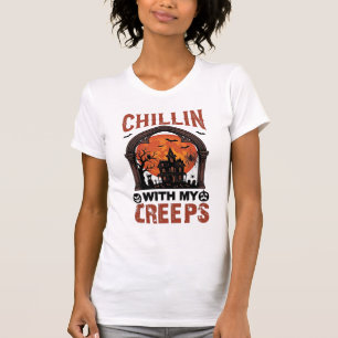 T-shirt Maison hantée Halloween Chillin Creeps Lune Orange