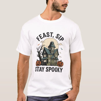 T-shirt Maison Hantée Halloween Gravure Vintage Épouvantab