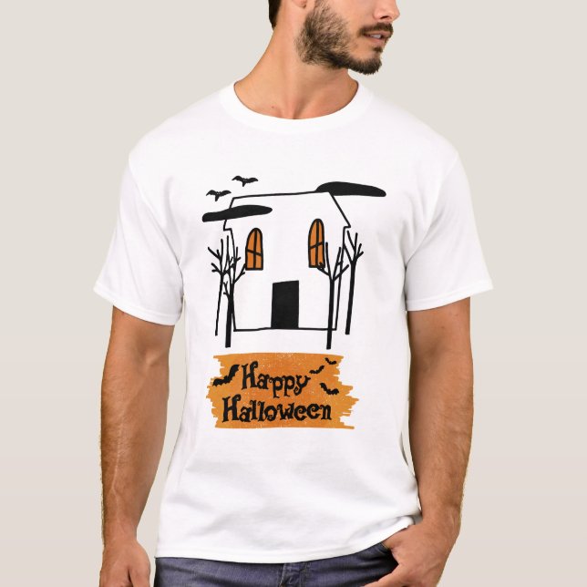 T-shirt Maison hantée Halloween mignon Doodle (Devant)
