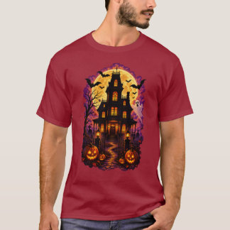 T-shirt Maison Hantée Halloween Nuit Sombre Pleine Lune