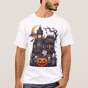 T-shirt Maison Hantée Halloween Squelettes Citrouille Fant