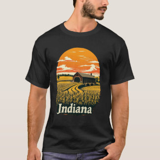 T-shirt Maison Rétro Indiana État IN Nature Coucher de sol
