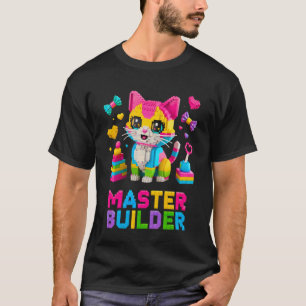 T-shirt Maître Constructeur Amateur de Chat Briques Blocs