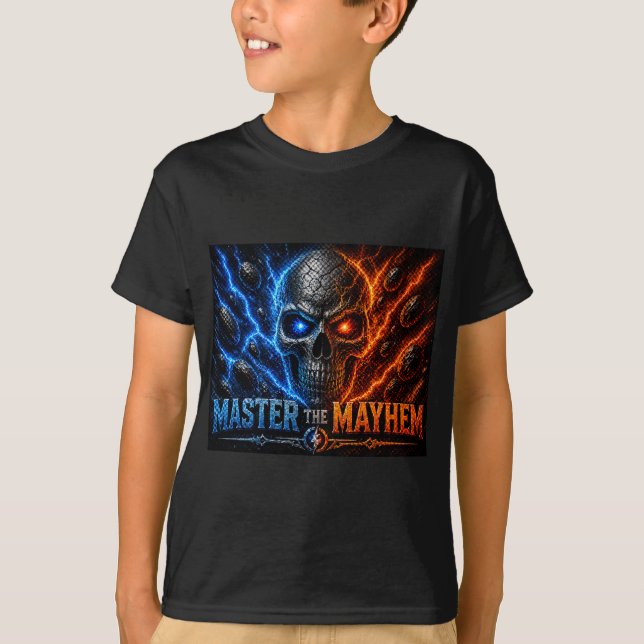 T-shirt Maîtrisez le crâne de chaos – Électrique Feu contr (Devant)