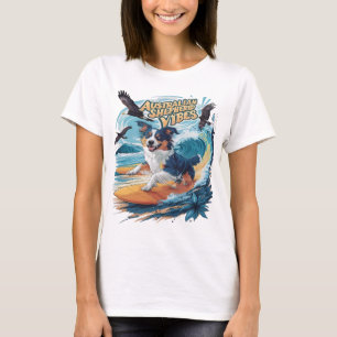 T-shirt Majestic Australian Shepherd Dog Surfing the Crest