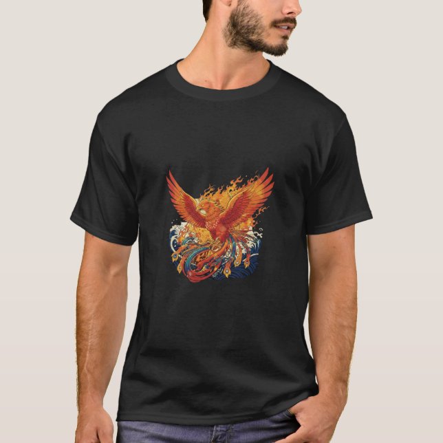 T-shirt Majestic Fire Phoenix: Japanese Ukiyo-e Style Rebi (Devant)