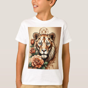 T-shirt Majestic Fusion : Lionne et tatouage Rose T--