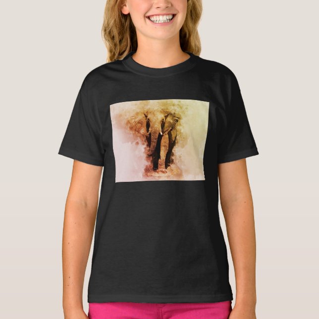 T-shirt Majestic Homme African Elephant Walking Aquarelle (Devant)