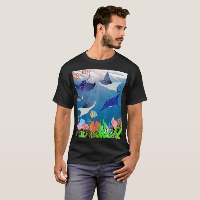 T-shirt Majestic Manta Rays Sous Bleu Merveille sous l'eau (Devant entier)