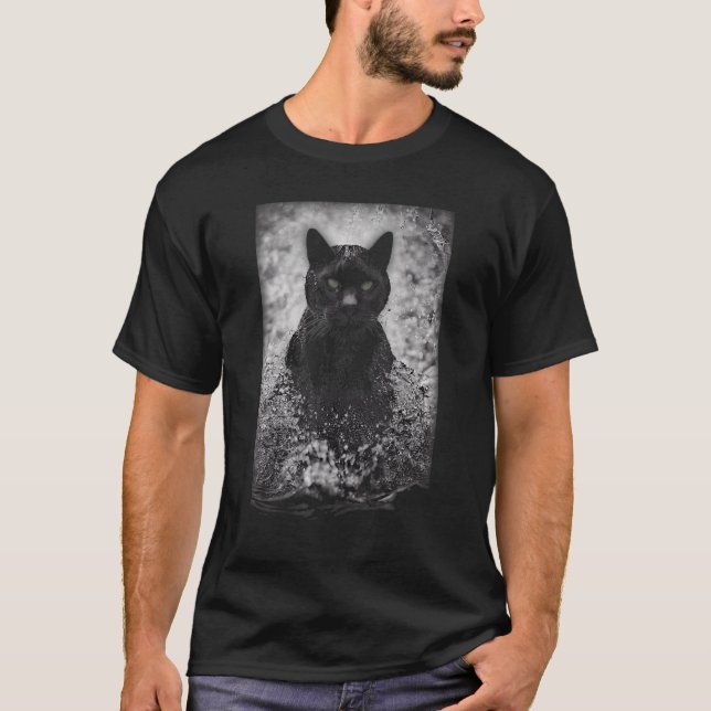 T-shirt Majestic Noir un chat Panthère émergeant du Wat (Devant)