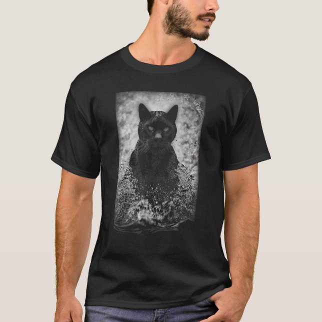 T-shirt Majestic Noir un chat Panthère émergeant du Wat (Devant)