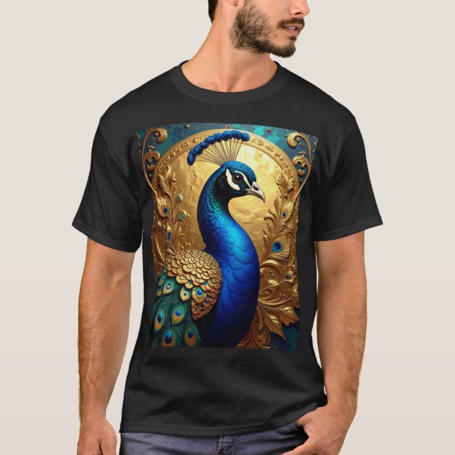 T-shirt Majestic Peacock – Ornate Plumage in Golden Frame (Devant)