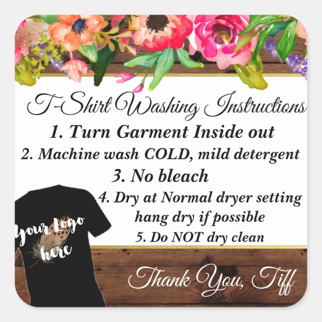T shirt maker stickers HTV washing instructions (Front)