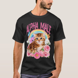 T-shirt Mâle Alpha Chat Drôle Chaton Floral Arc-en-ciel