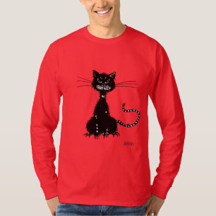 T-shirt Mâle mauvais grunge foncé de chat noir à manche