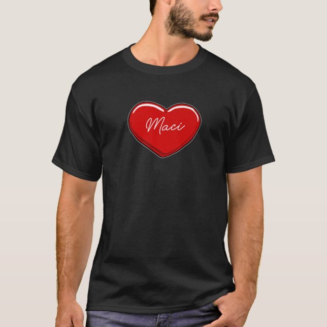 T-shirt Mâle tiré coeur Maci - Prénom Coeurs J'aime M (Devant)