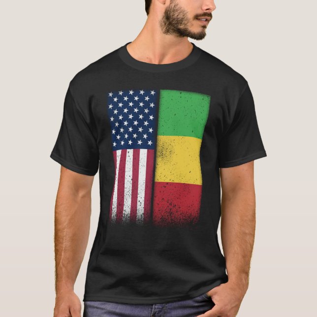 T-shirt Mali Malian American Flags Proud USA Mali (Devant)