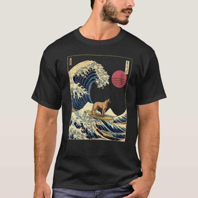 T-shirt Malinois belge Japonais Kanagawa Vague Surf amusan (Devant)